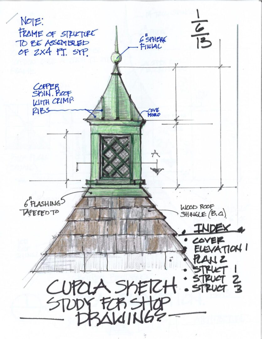 A picture of the Cupola sketch study for shop drawings